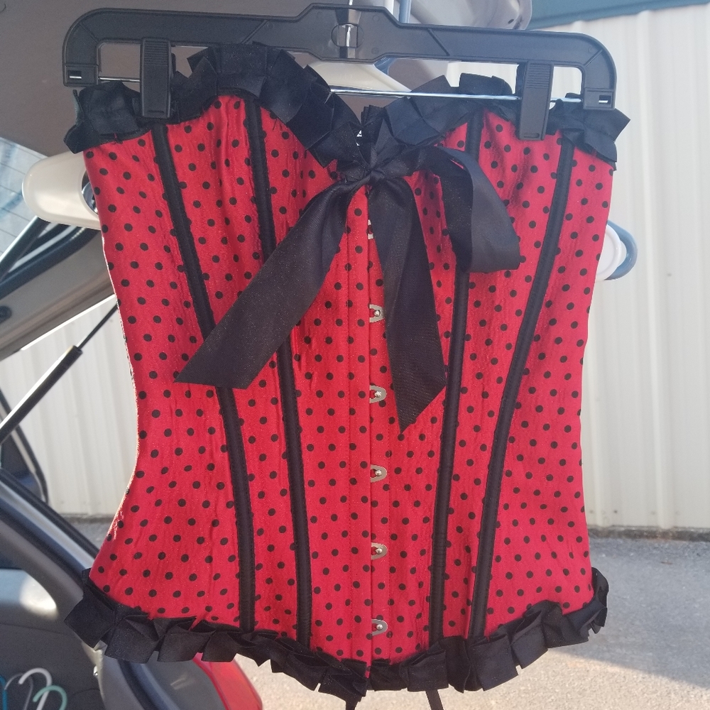 black and red poka dot corset